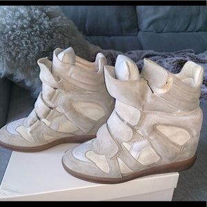Isabel Marant Bekett Calfskin Suede Wedge Sneaker
